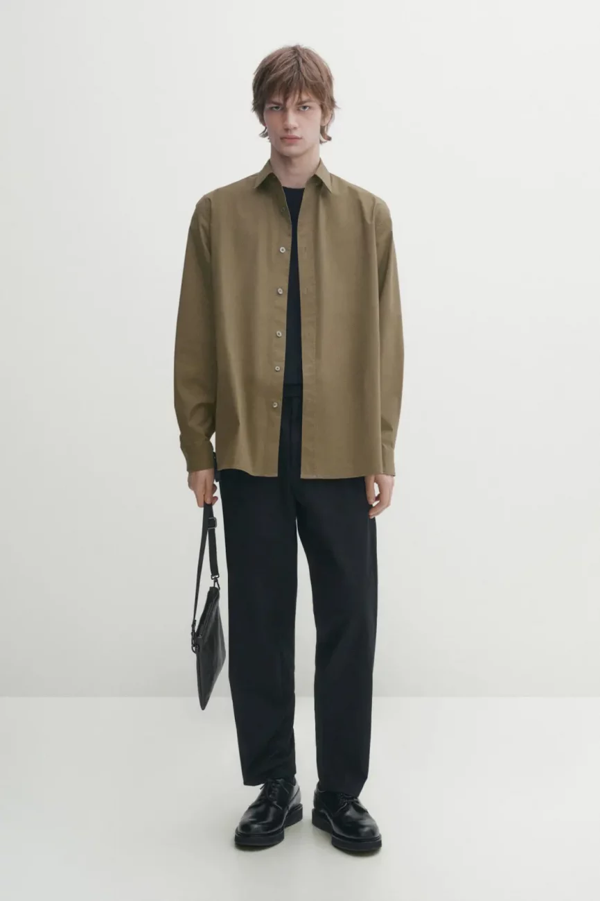 Loose fit stretch cotton twill shirt