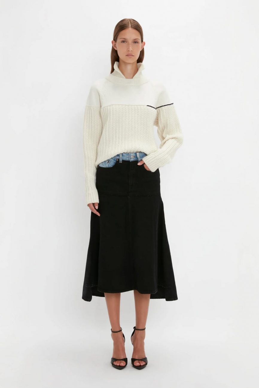 Polo Neck Knitted Top In White